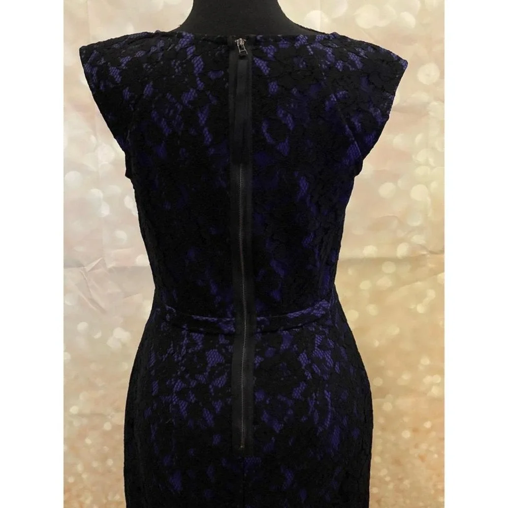 Simply Vera Vera Wang 2 Purple/Black‎ Lace Knee Length BodyCon Zipper Back - Picture 5 of 7